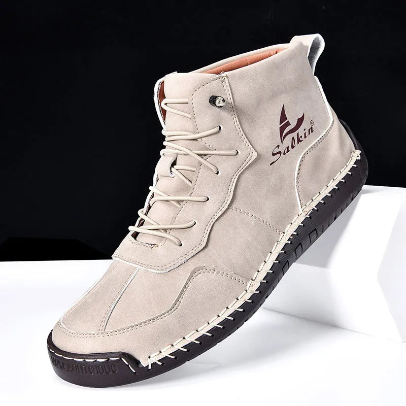 Retro high-top casual boots in multiple colours with flat rubber soles and elastic band sides