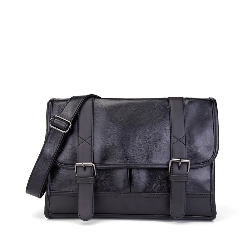 Black Korean style anti-theft commuter backpack with decorative sewing thread accents
