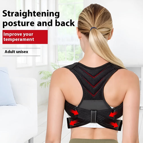 Black adjustable anti-humpback posture correction belt for back and shoulder support.
