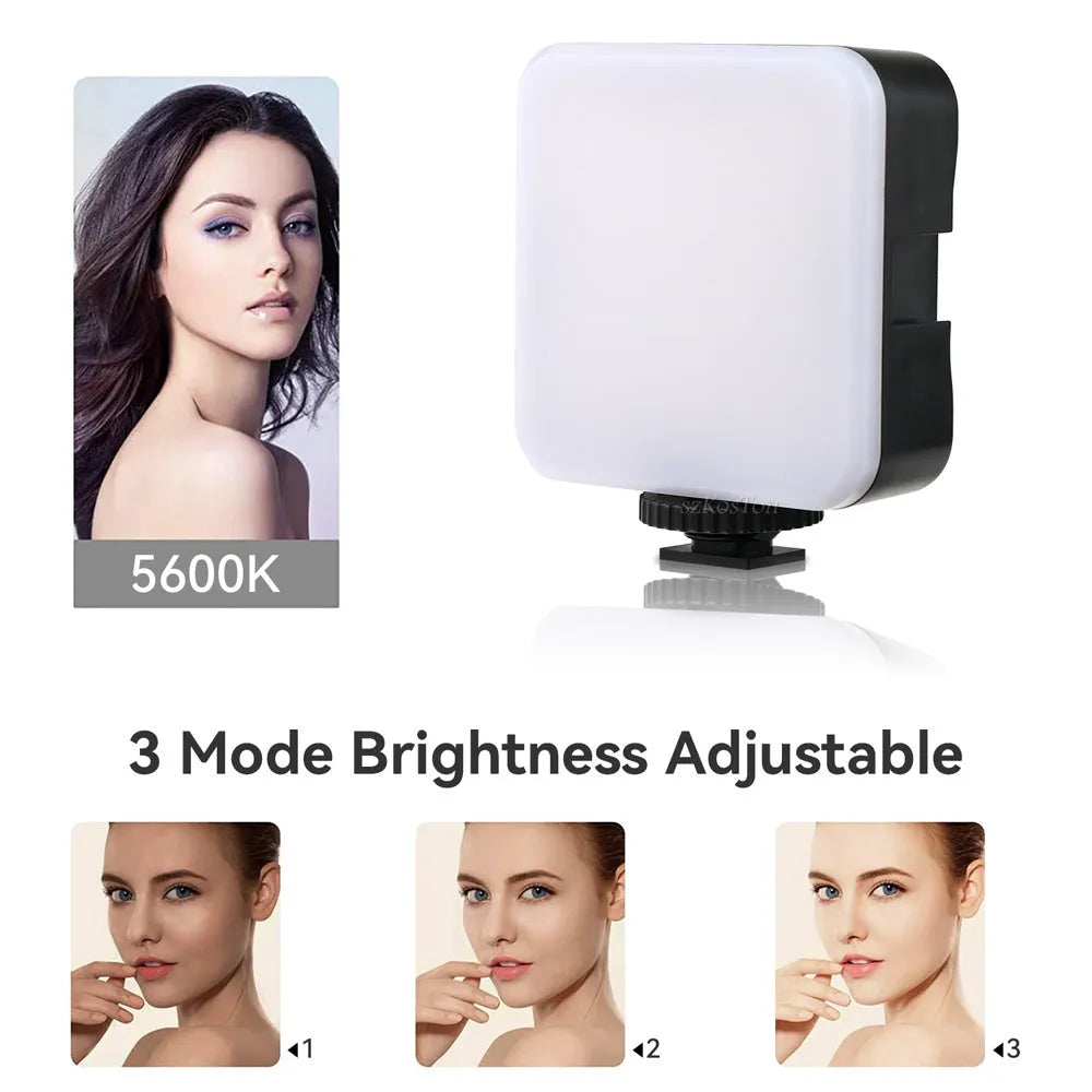 LED mini square outdoor pocket light tripod with rotatable flash head showing 7.3cm compact dimensions