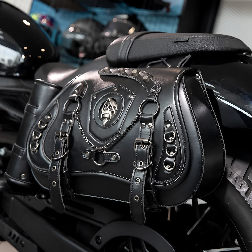 Casual punk style leather motorcycle saddlebag pair 16cmx37cmx29cm for motorcycle or electric car