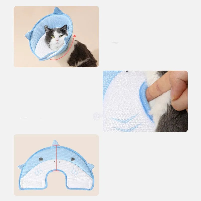 Pet protective cover in blue shark cartoon pattern made of mesh cloth for cats and dogs