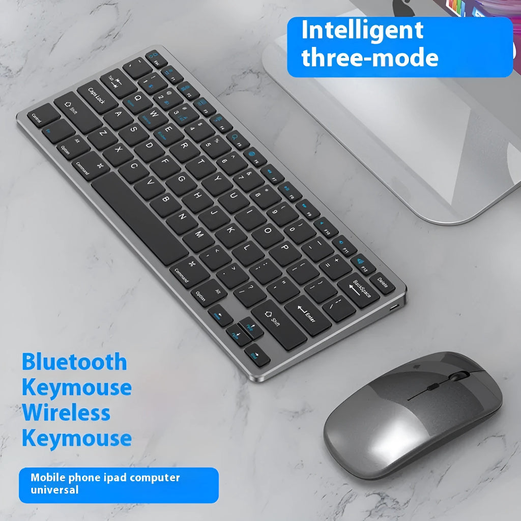 Ultra-thin wireless keyboard and mouse set in black with rechargeable battery