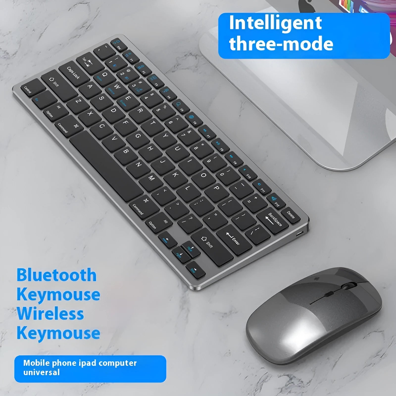 Ultra-thin wireless keyboard and mouse set in black with rechargeable battery