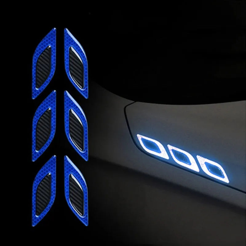 Blue reflective bumper strips for car wheels showing 17mm width and resin construction