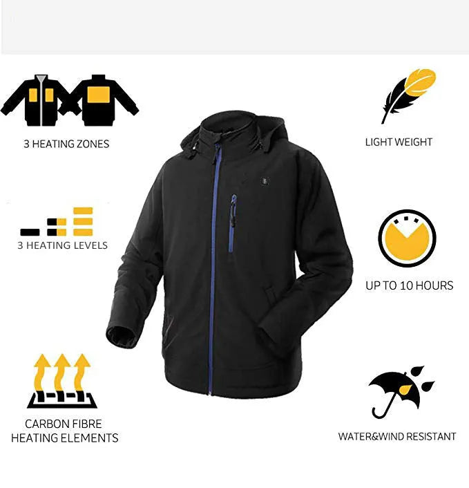 Black men's waterproof windproof thermal winter coat with zip pockets and straight hem design