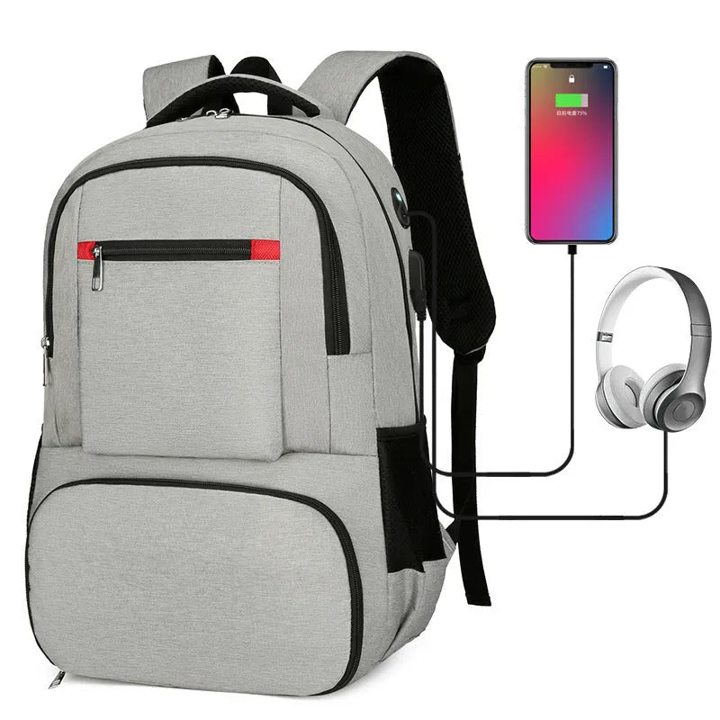 Insulated Oxford cloth picnic backpack in grey, showing main compartment and curved shoulder strap.