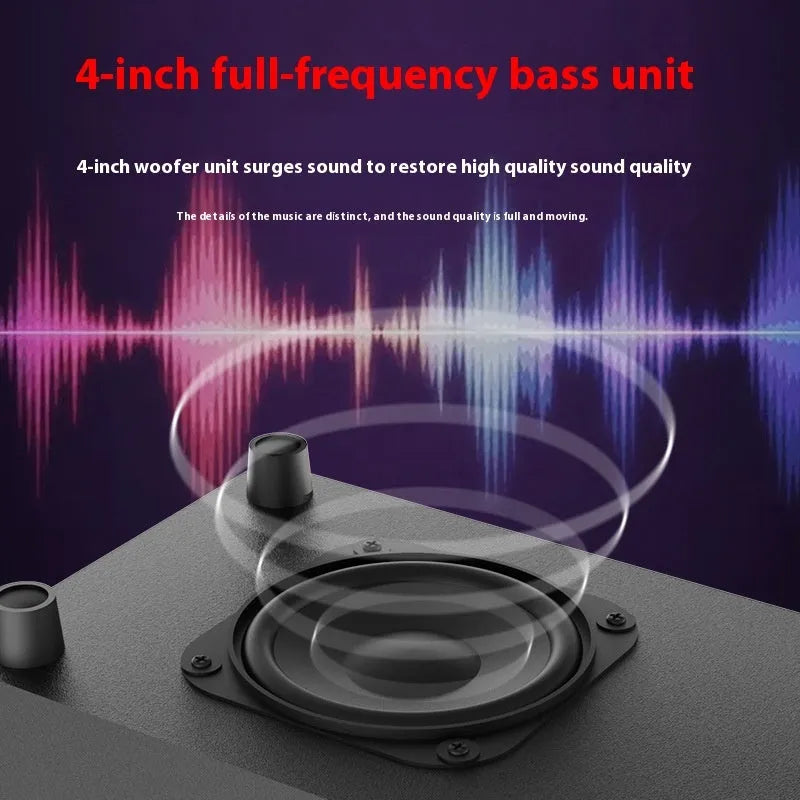 Wooden 2.1 multimedia speaker with USB power, bass boost, knob control, and Bluetooth version colour option.