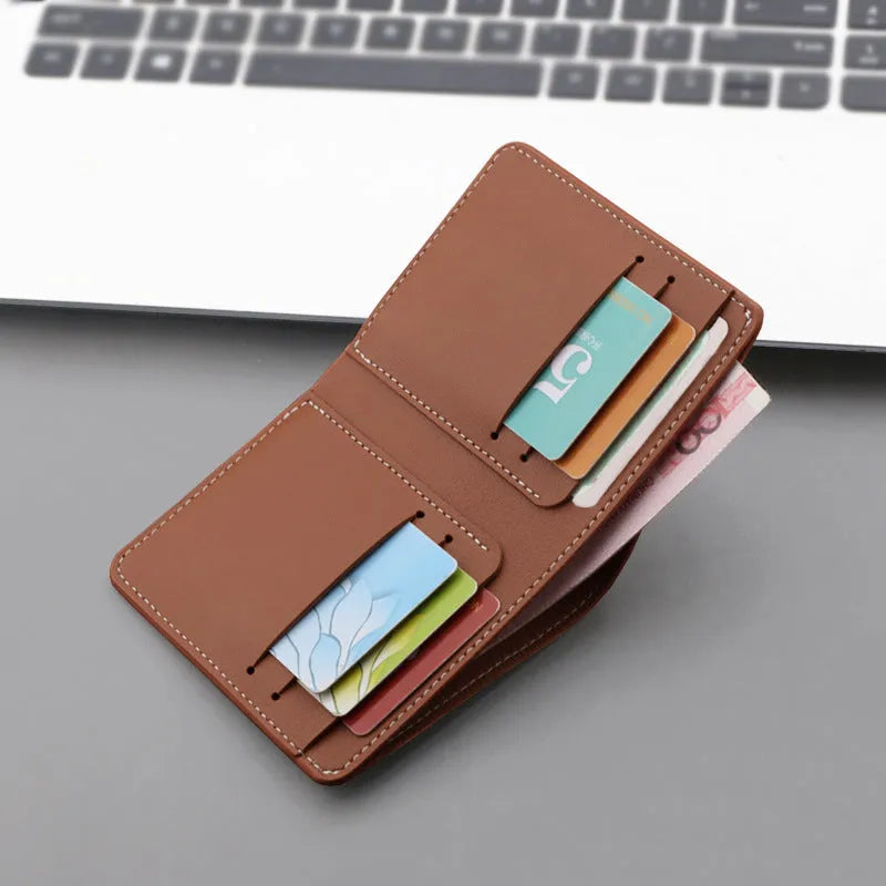 Men's PU leather vertical zippered wallet in solid colour with money clip, black option