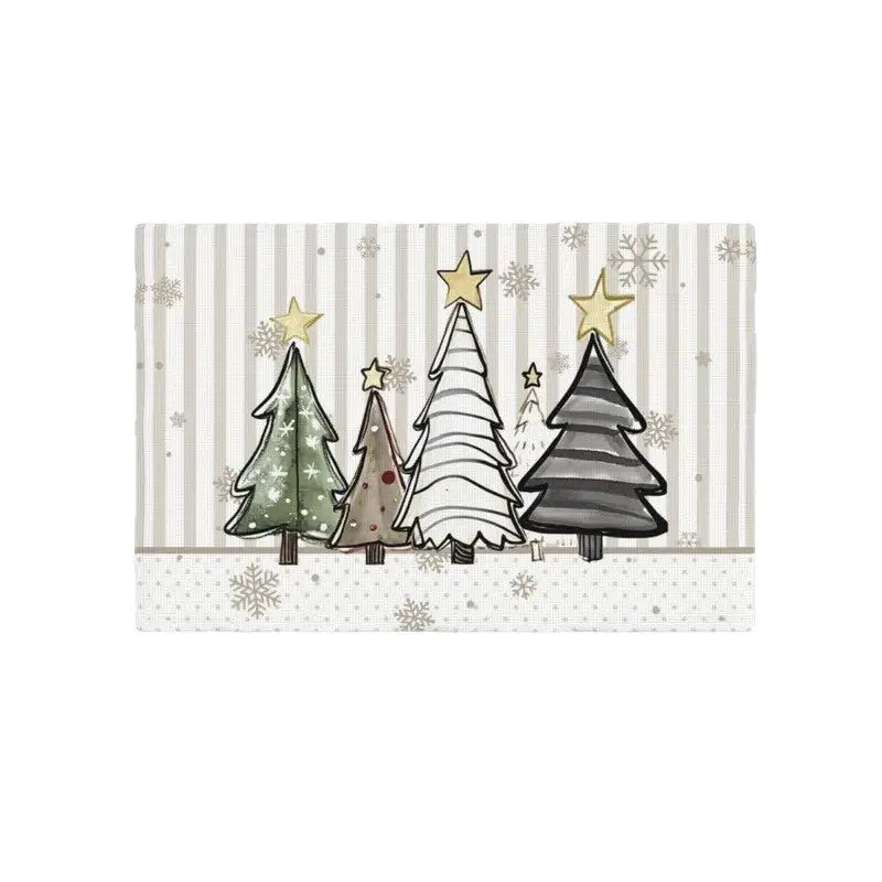 Christmas linen placemat with tree print in square shape 30x45cm on dining table