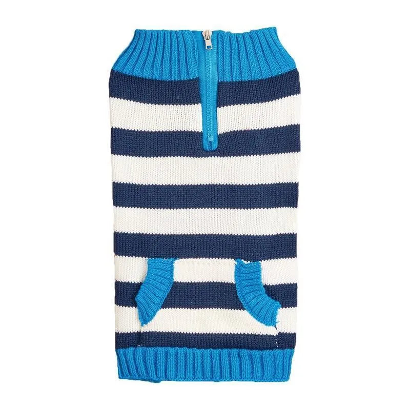 Contrast colour dog jumper sweater with horizontal zipper pocket and button closure