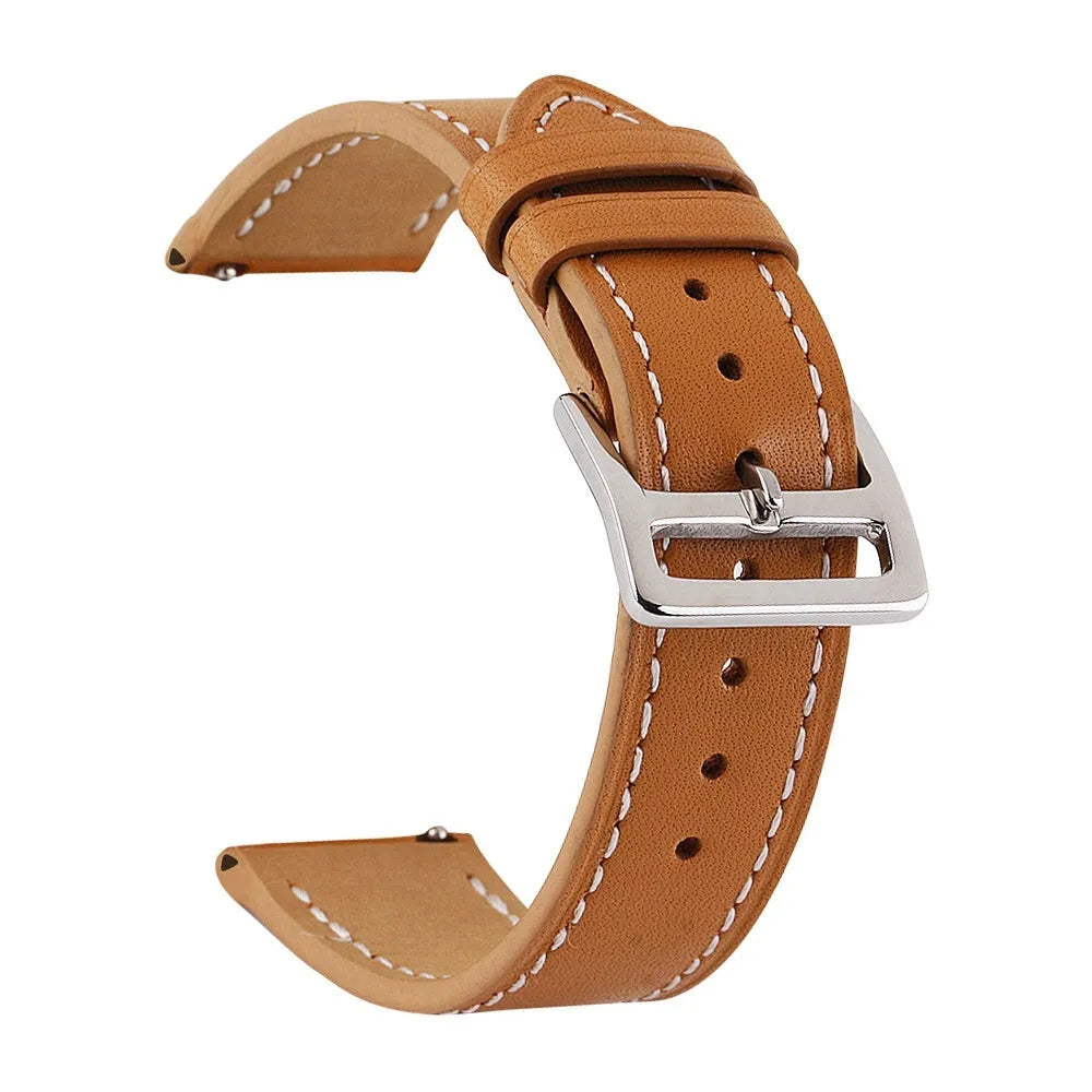 Genuine leather single ring watch strap in black, 20mm wide, first layer cowhide.
