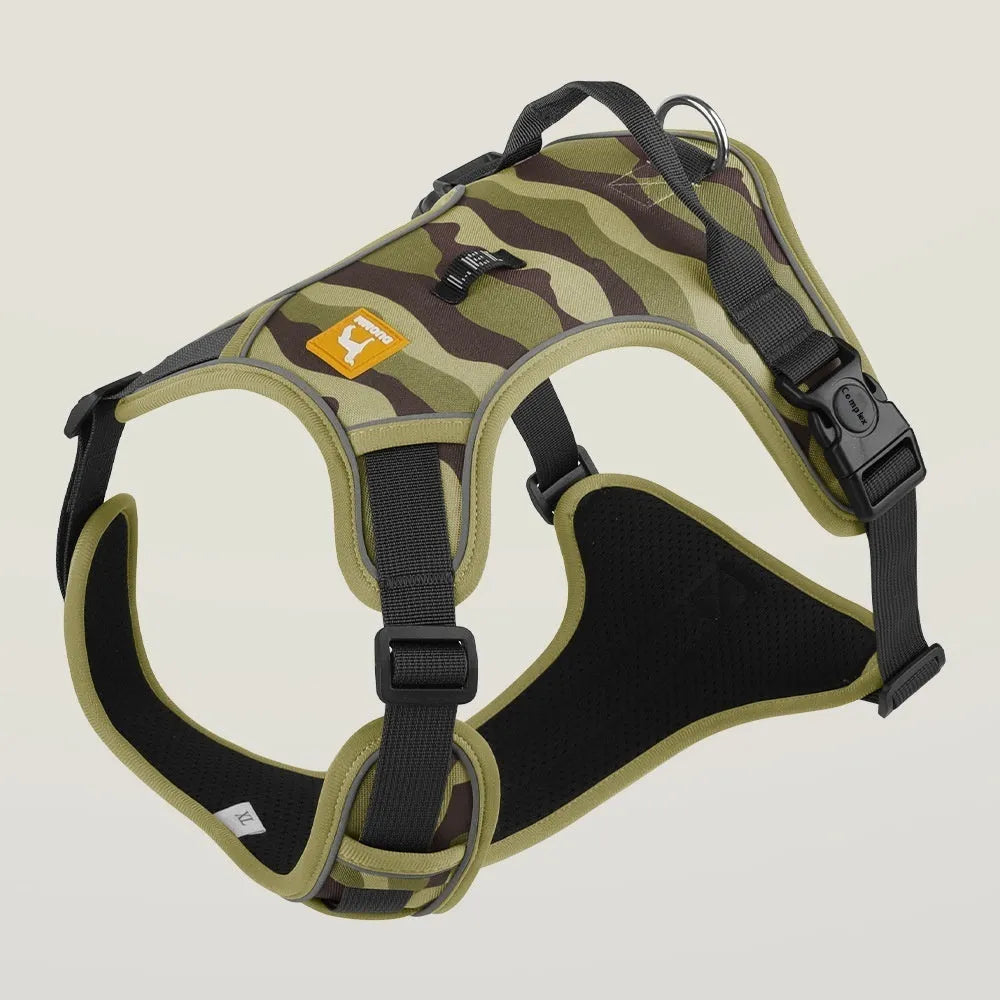Orange reflective dog harness with double-ended lead for medium breed control during walks