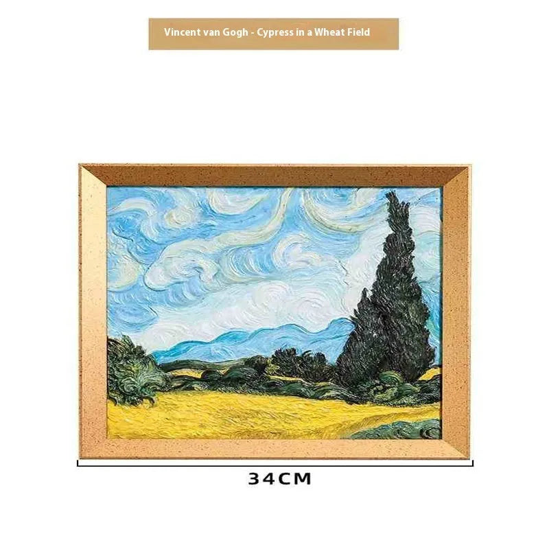 DIY oil painting kit showing epoxy pottery base, propylene pigments and brushes for creating famous art reproductions