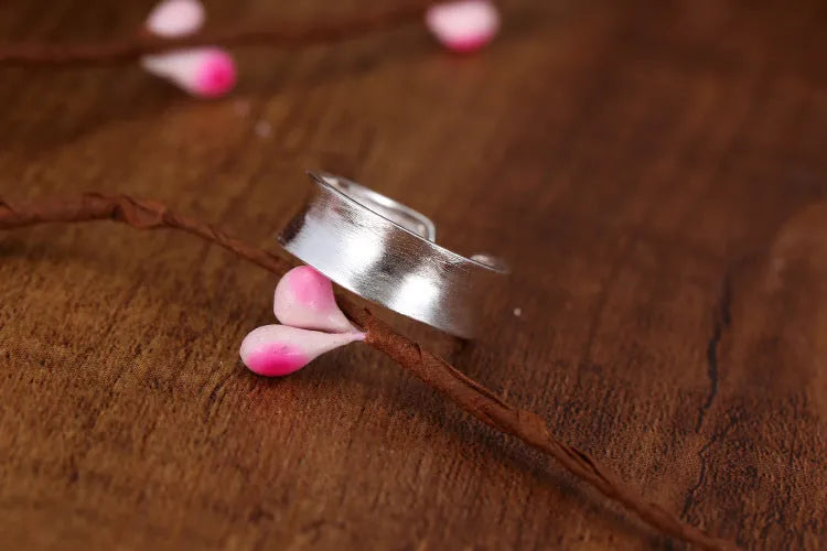 Korean frosted sterling silver adjustable open ring with geometric shape and electroplated finish