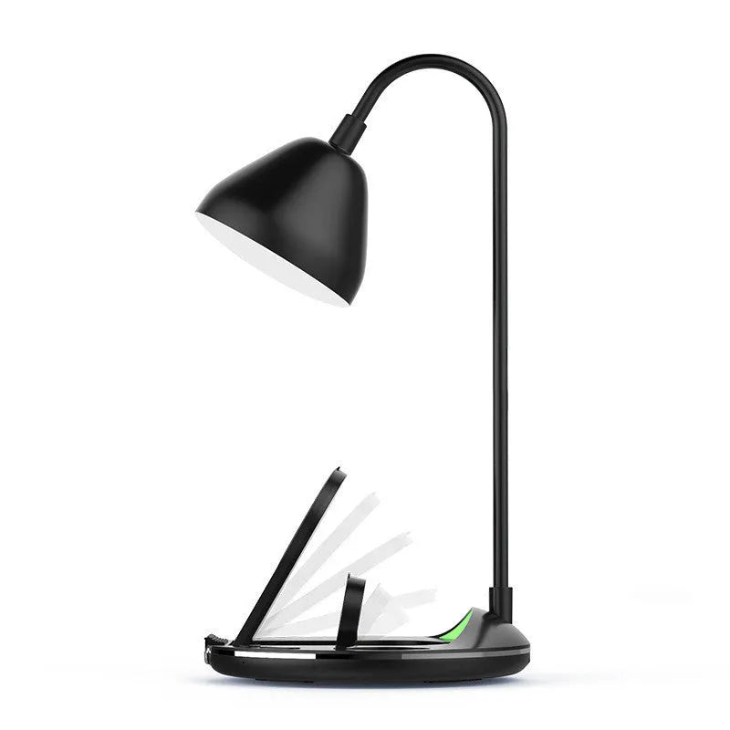 Black magnetic folding wireless charger showing adjustable angles and USB connection