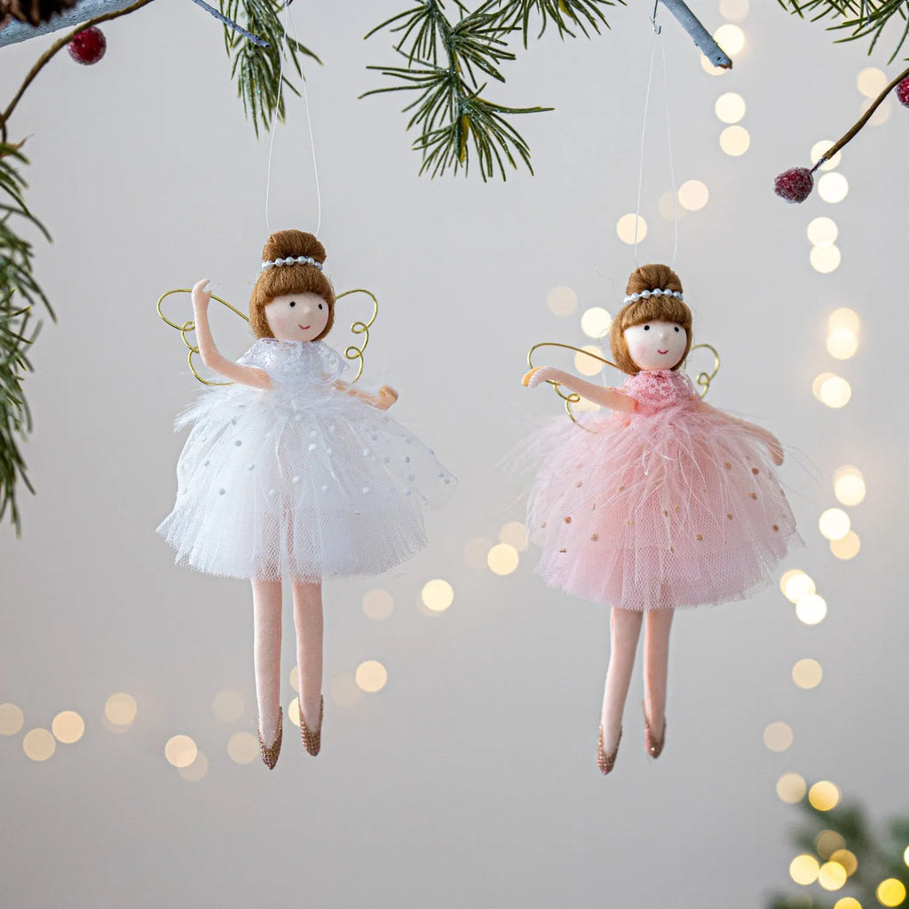 Pink and white angel ballet girl plush doll pendant with hanging loop