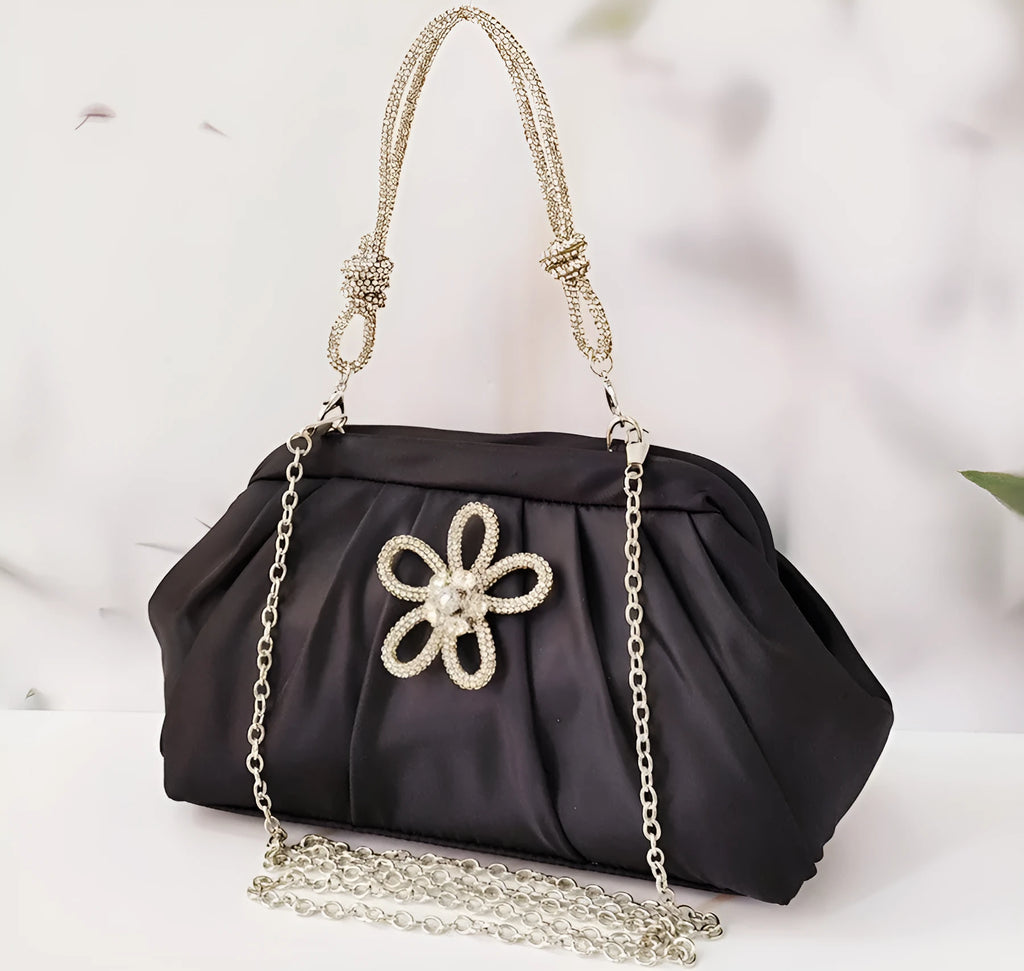 Women's soft polyester shell-shaped messenger bag in lavender purple with folds, diamond patterns, and a chain detail.
