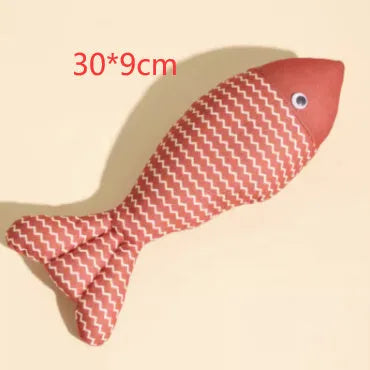 Large yellow catnip fish toy measuring 39cm long for feline play and teeth grinding