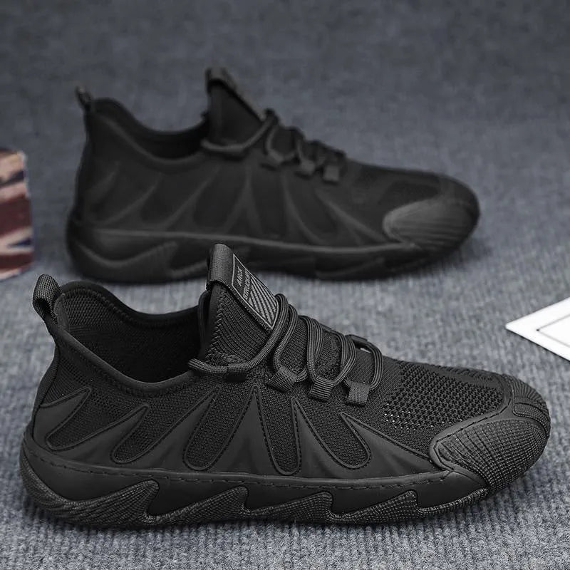 Breathable mesh sports shoes for men casual lace-up sneakers black non-slip Oxford sole