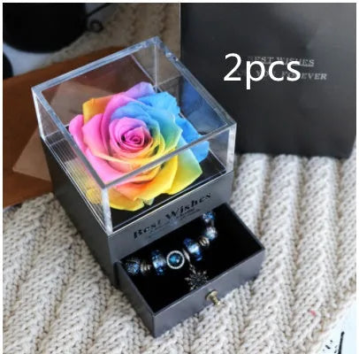 Eternal flower rose jewellery box decorative display gift packaging 8.5 cm