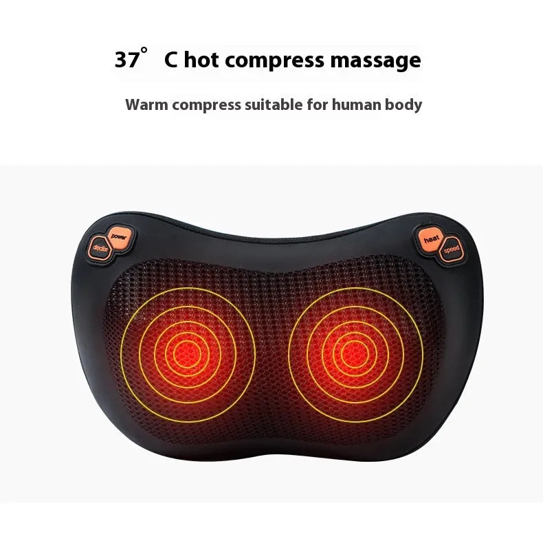 Brown genuine leather smart neck massage pillow with 8 massage heads for home and car use