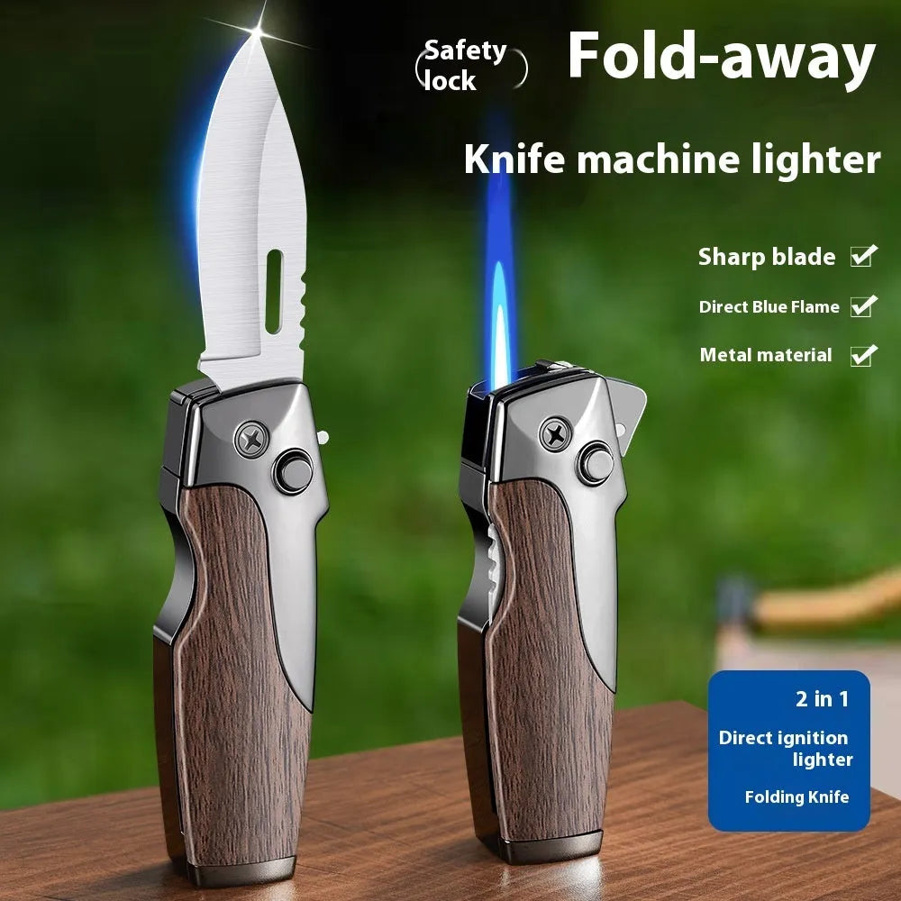 Zinc alloy metal folding lighter in black finish with straight jet flame and safety lock