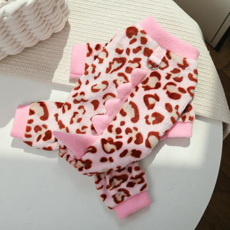 Fleece leopard print dog coat for French Bulldogs in four colours, sizes XS to 2XL