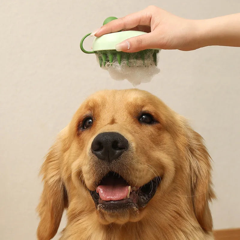 Handheld pet hair remover comb with soft silicone bristles in multiple colour options