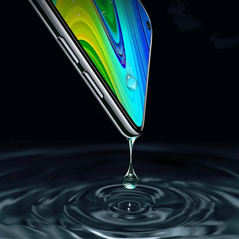 Xiaomi phone tempered glass screen protector showing HD clarity and full coverage.