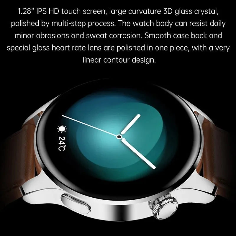 Smartwatch with colour touchscreen showing heart rate data, on a silicone strap.