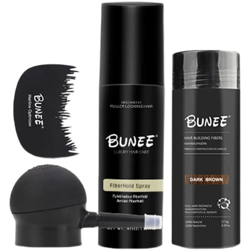Dense hair fibre powder 275g canister with application nozzle and shaping spray bottle kit.