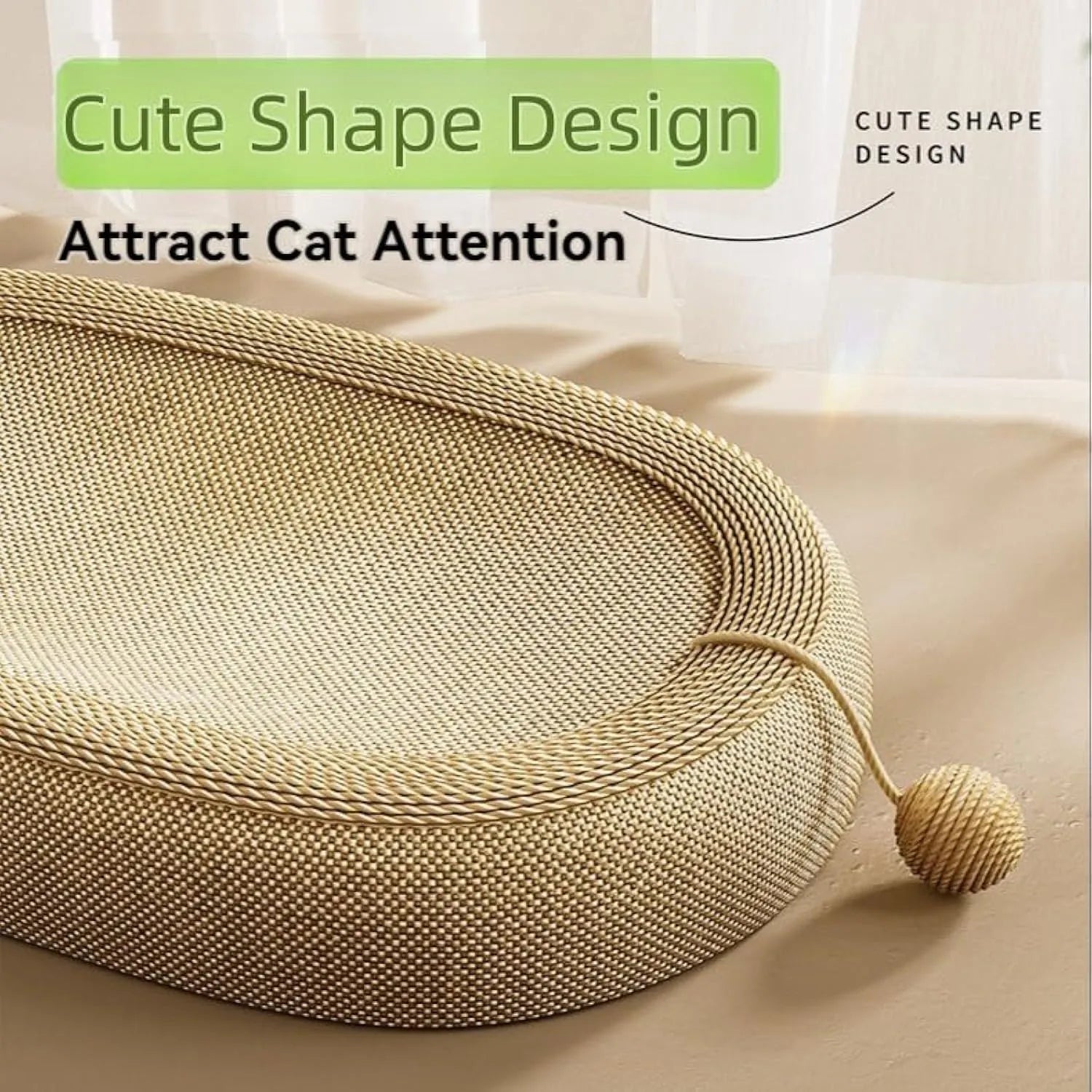 Large natural sisal fibre cat scratching board with integrated raised lounging platform