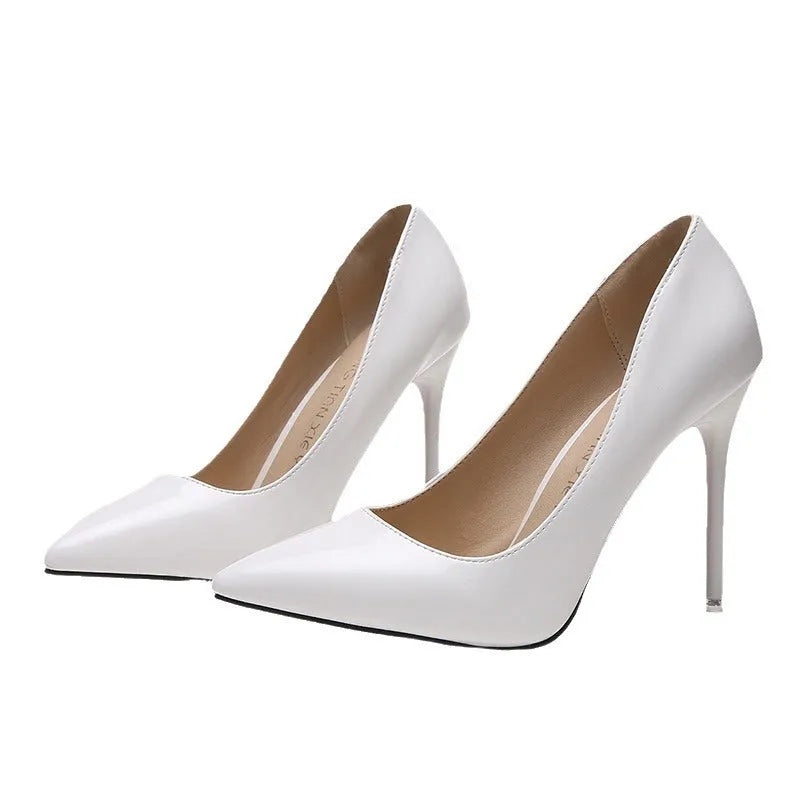 Women's pointed toe stiletto heels in six colours with 8cm+ heels and rubber soles