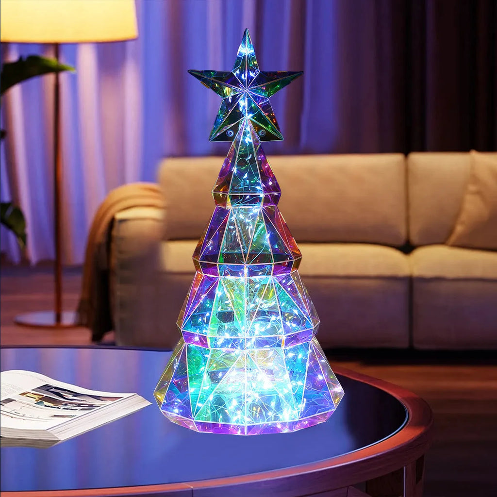 Colourful cartoon-style Christmas tree luminous decoration made of PET, dimensions 14.5 by 4.8 by 20 cm.