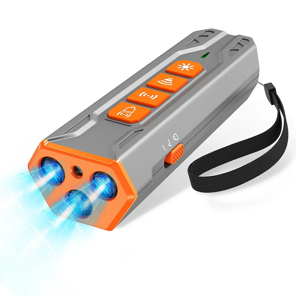 Three-head ultrasonic dog trainer in grey orange and black orange colour options