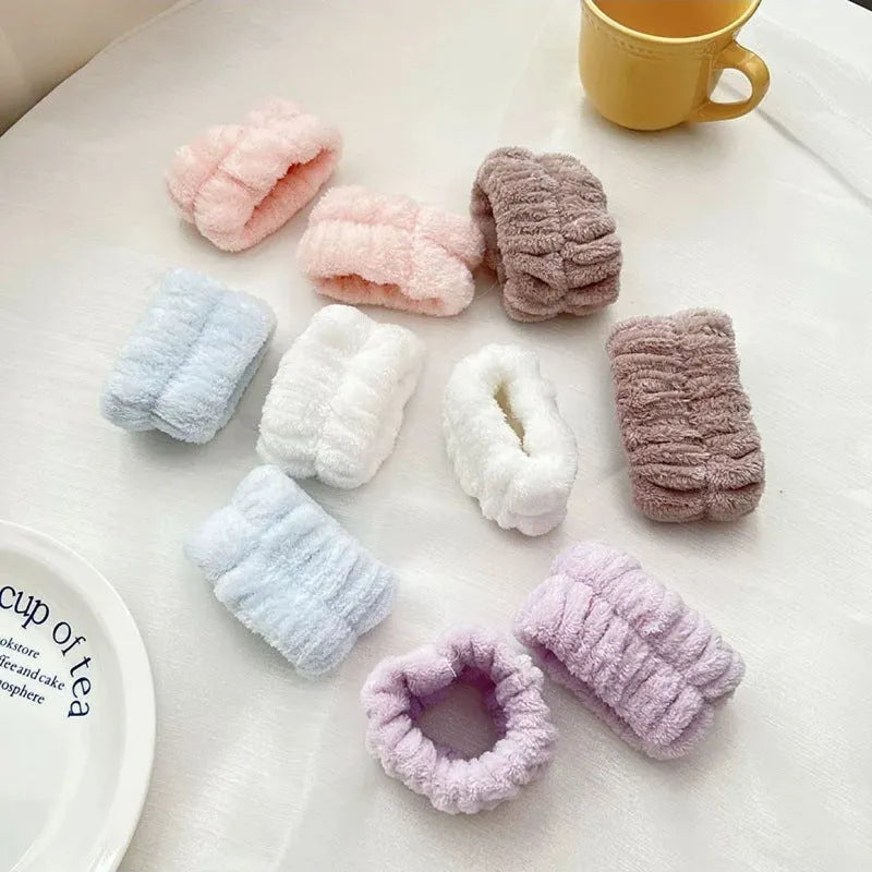 Coral velvet wrist washband in white, pink, light blue, grey, or lavender for face washing