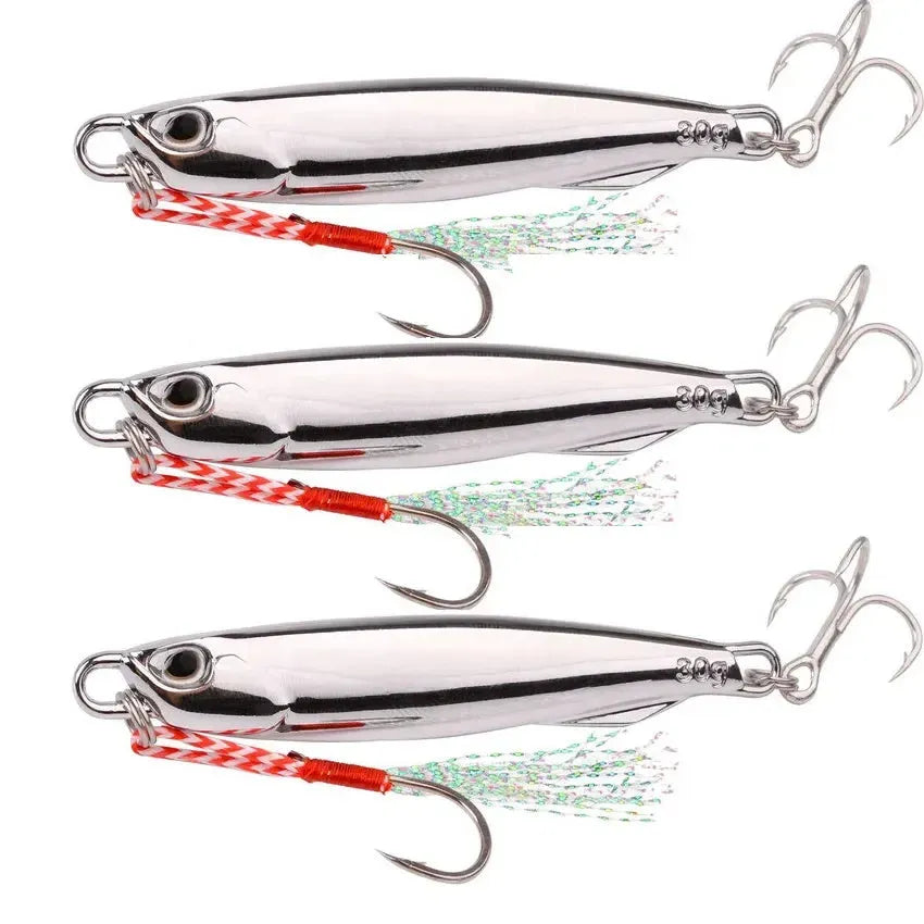 15g silver plated metal jig lure for sea fishing, 5-pack on OPP bag