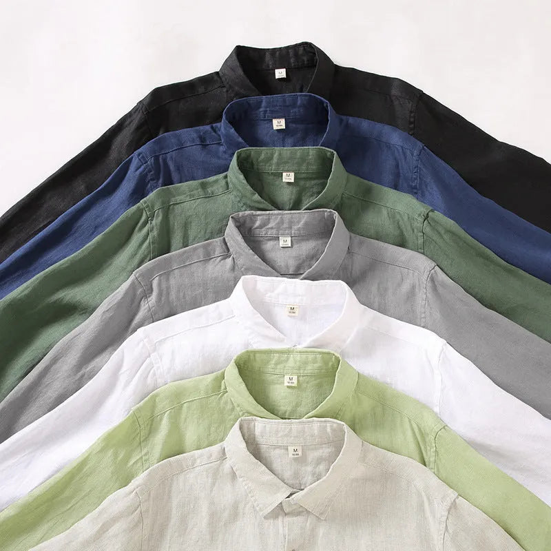 Linen long sleeve shirt in Chinese cardigan style with loose fit for sun protection