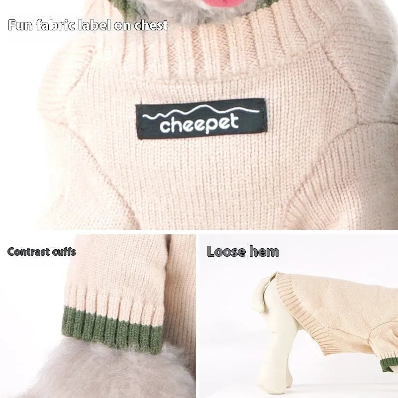 British style wool pet sweater with two-leg design in contrasting colours for fall and winter wear