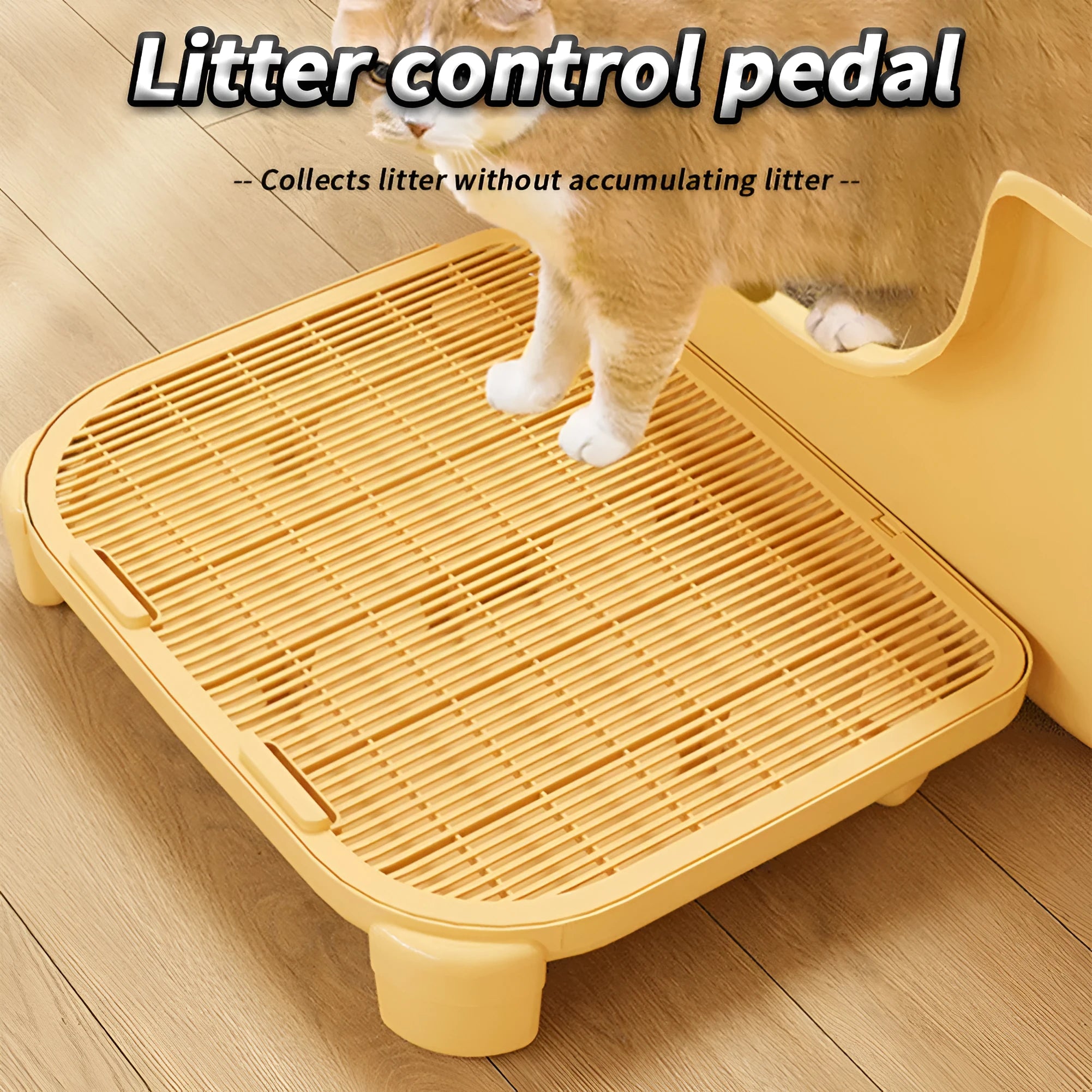 Milk yellow plastic cat litter mat with double-sided design and silicone anti-slip feet