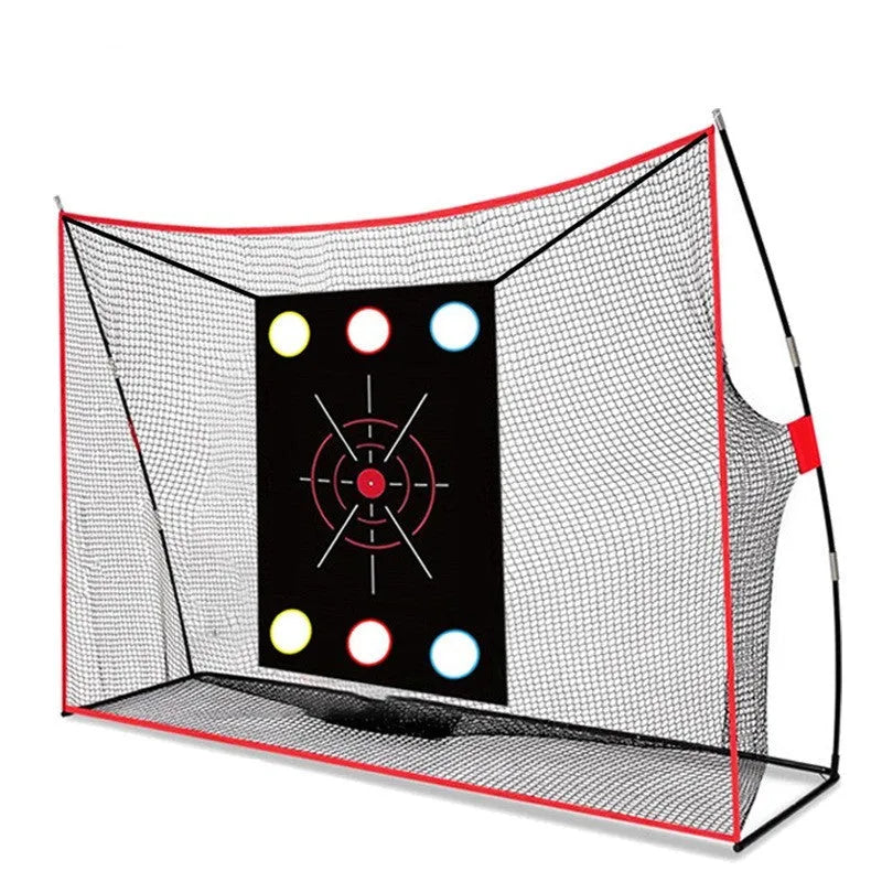 Golf swing wedge training net with straw practice mat and practice balls