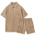 Elastic waist shorts two-piece set with short sleeve top in neutral colours