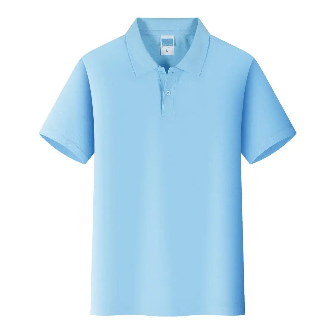 Short-sleeved cotton work shirt on a hanger, shown in a light colour, suitable for custom embroidery.