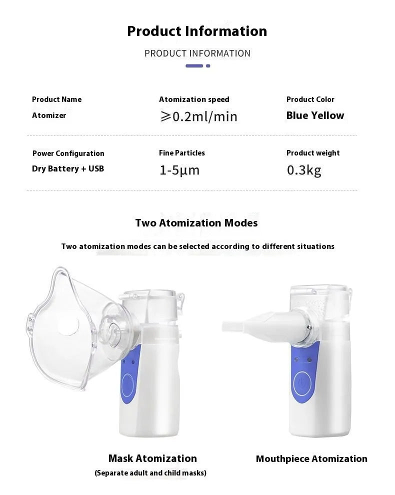 White columnar USB handheld nebuliser with single mist outlet for children's respiratory treatments