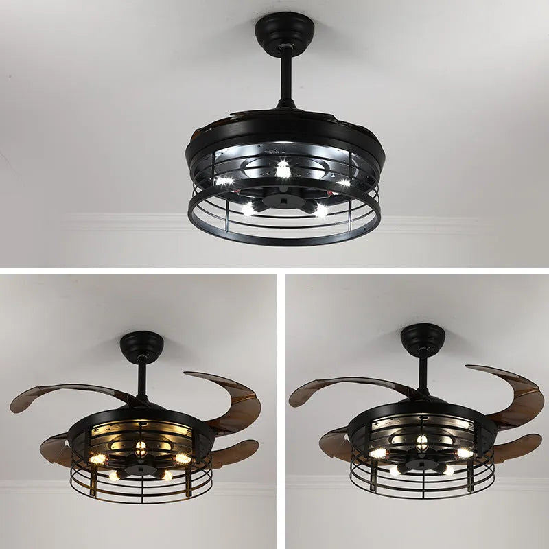 Industrial wind invisible fan lamp with American retro styling and remote control