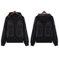 Men's washed distressed cotton terry pullover sweatshirt with heavy-duty classic print, loose fit, black colour