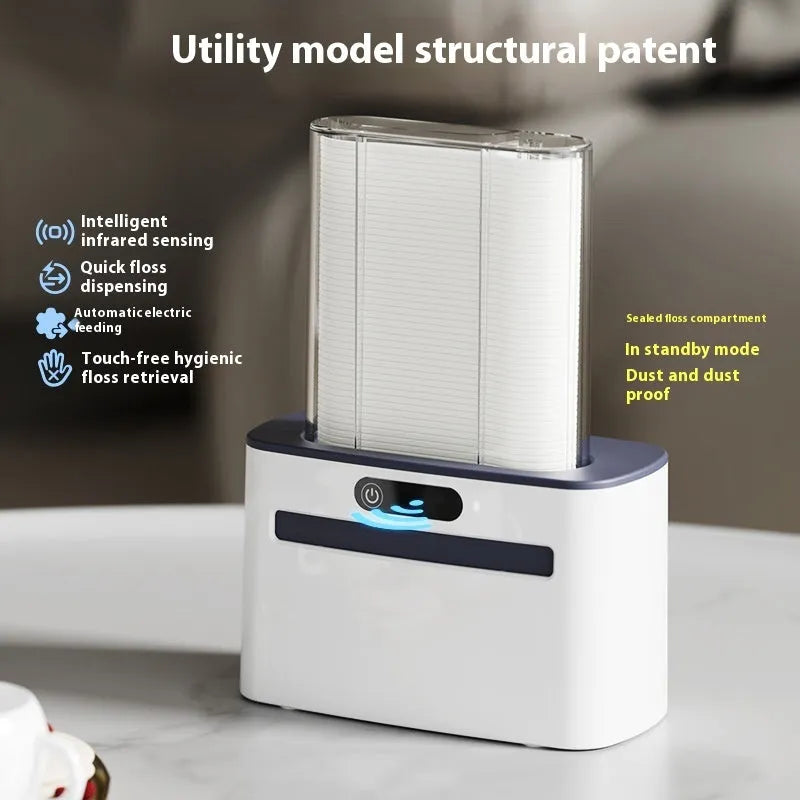 Intelligent induction dental floss box in dark gray, light gray, and gold colour options with USB charging port