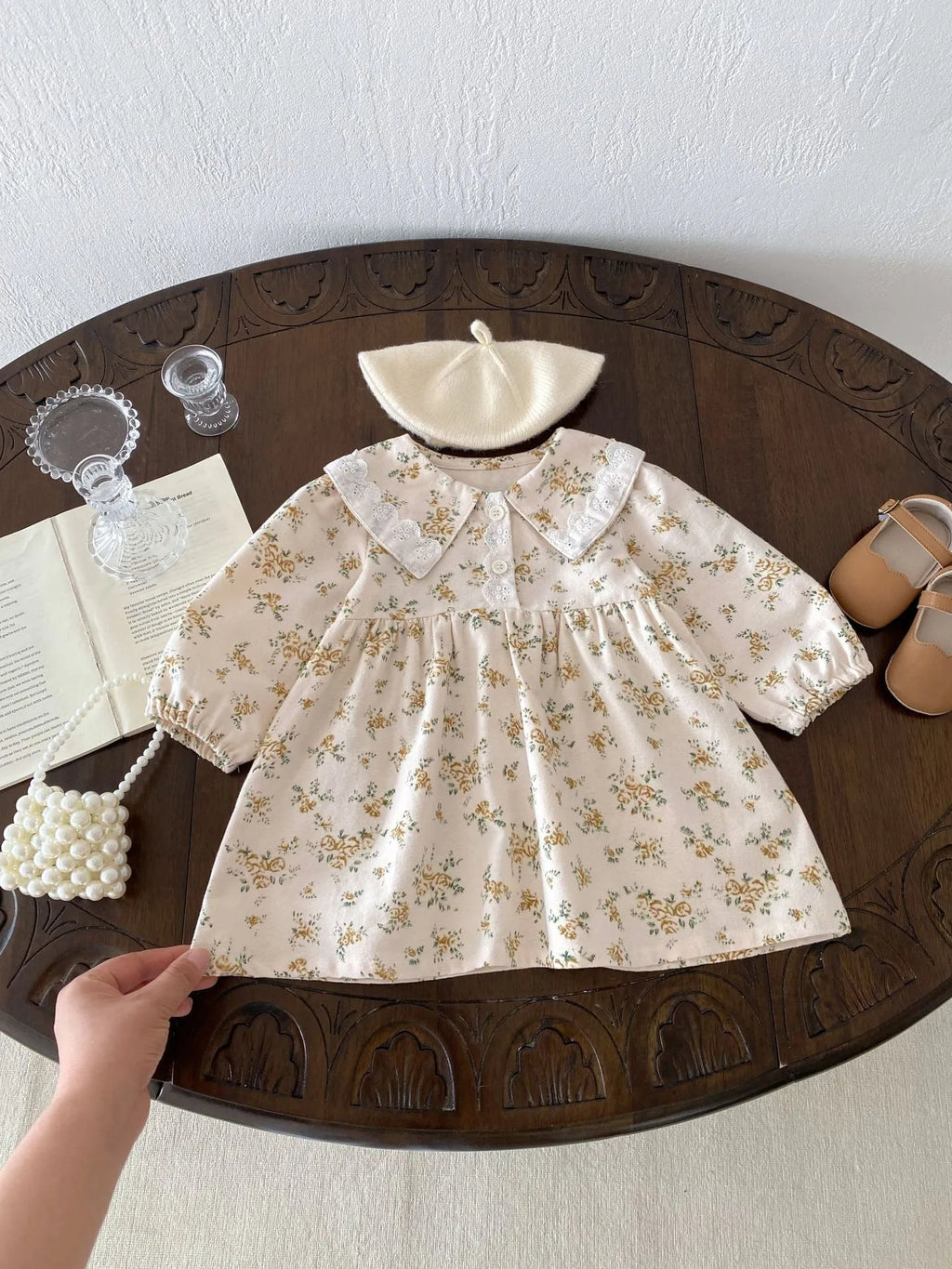 Girls floral princess dress with colourful floral skirt pattern, cotton fabric, available in sizes 73cm to 110cm