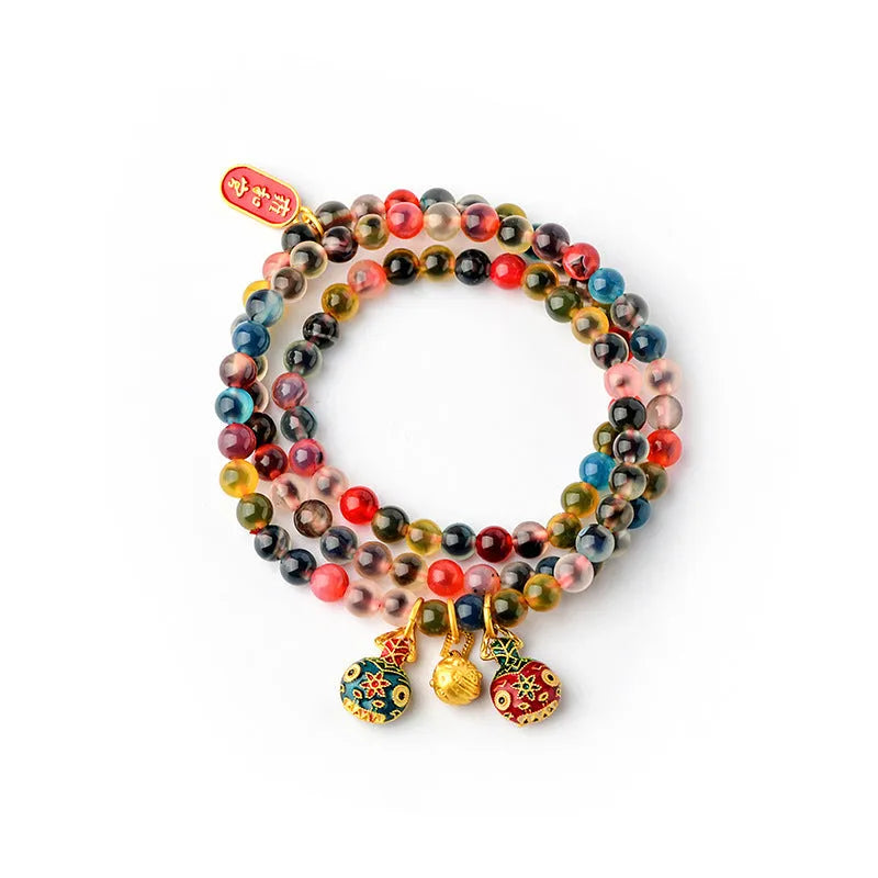 Dzogchen half pond agate bracelet in sugar heart fragrant gray with coloured glaze and swallowing gold beast design